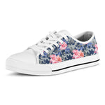 Pink Rose Flower Camouflage Print White Low Top Shoes