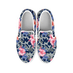 Pink Rose Flower Camouflage Print White Slip On Shoes