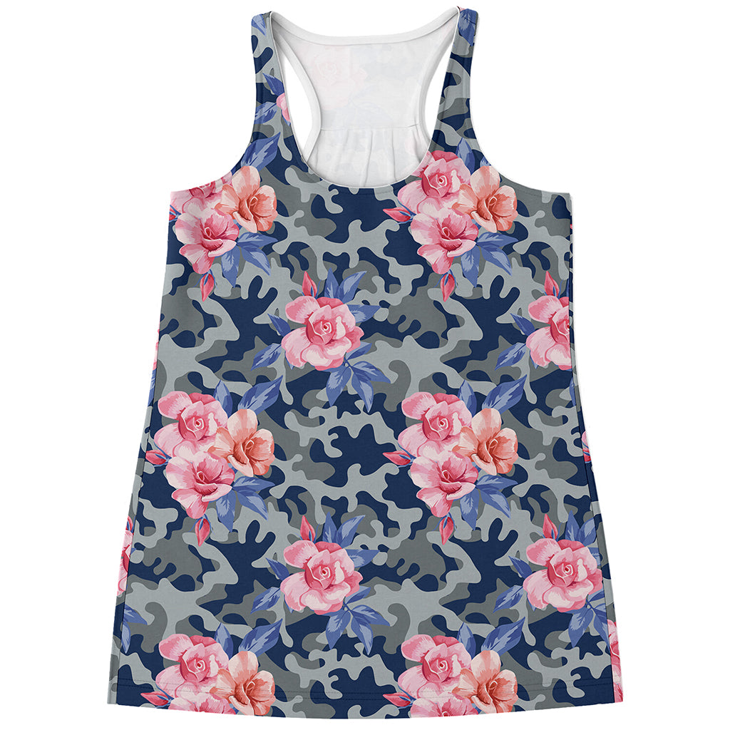 Pink Rose Flower Camouflage Print Women's Racerback Tank Top