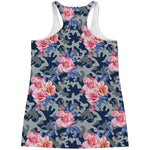 Pink Rose Flower Camouflage Print Women's Racerback Tank Top