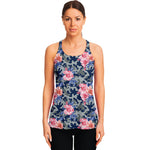 Pink Rose Flower Camouflage Print Women's Racerback Tank Top