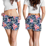 Pink Rose Flower Camouflage Print Women's Shorts