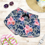 Pink Rose Flower Camouflage Print Women's Shorts