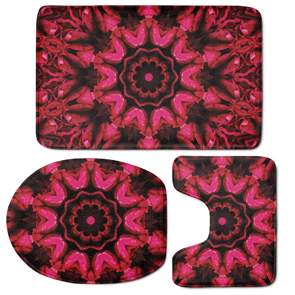 Pink Rose Kaleidoscope Print 3 Piece Bath Mat Set