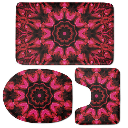 Pink Rose Kaleidoscope Print 3 Piece Bath Mat Set