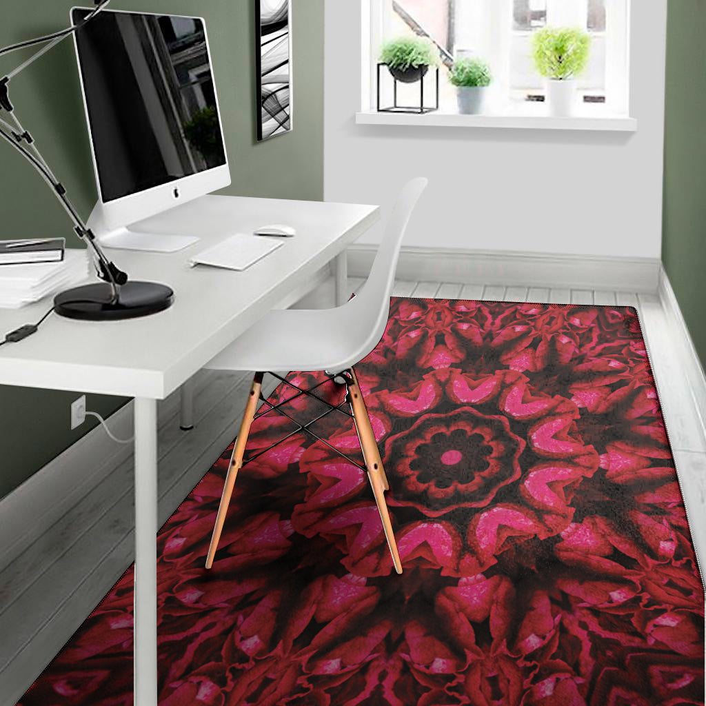 Pink Rose Kaleidoscope Print Area Rug