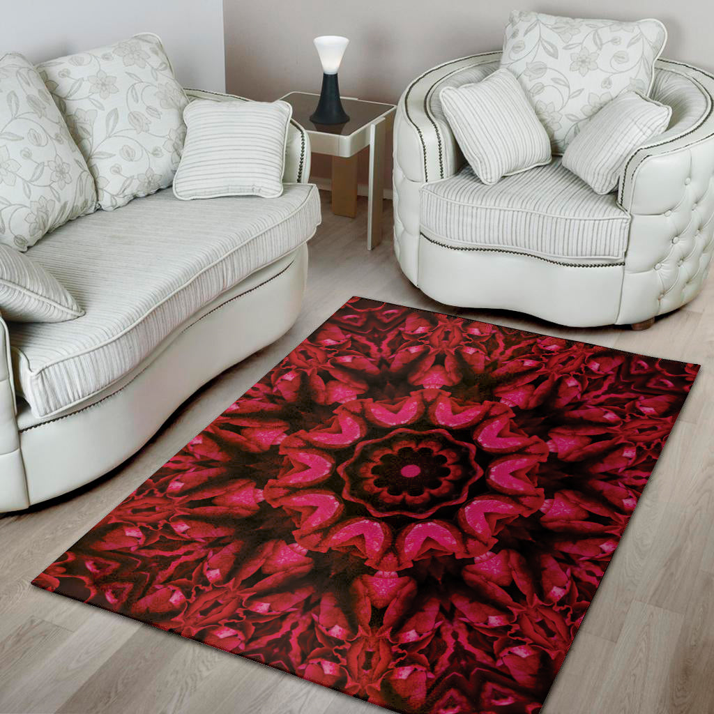 Pink Rose Kaleidoscope Print Area Rug