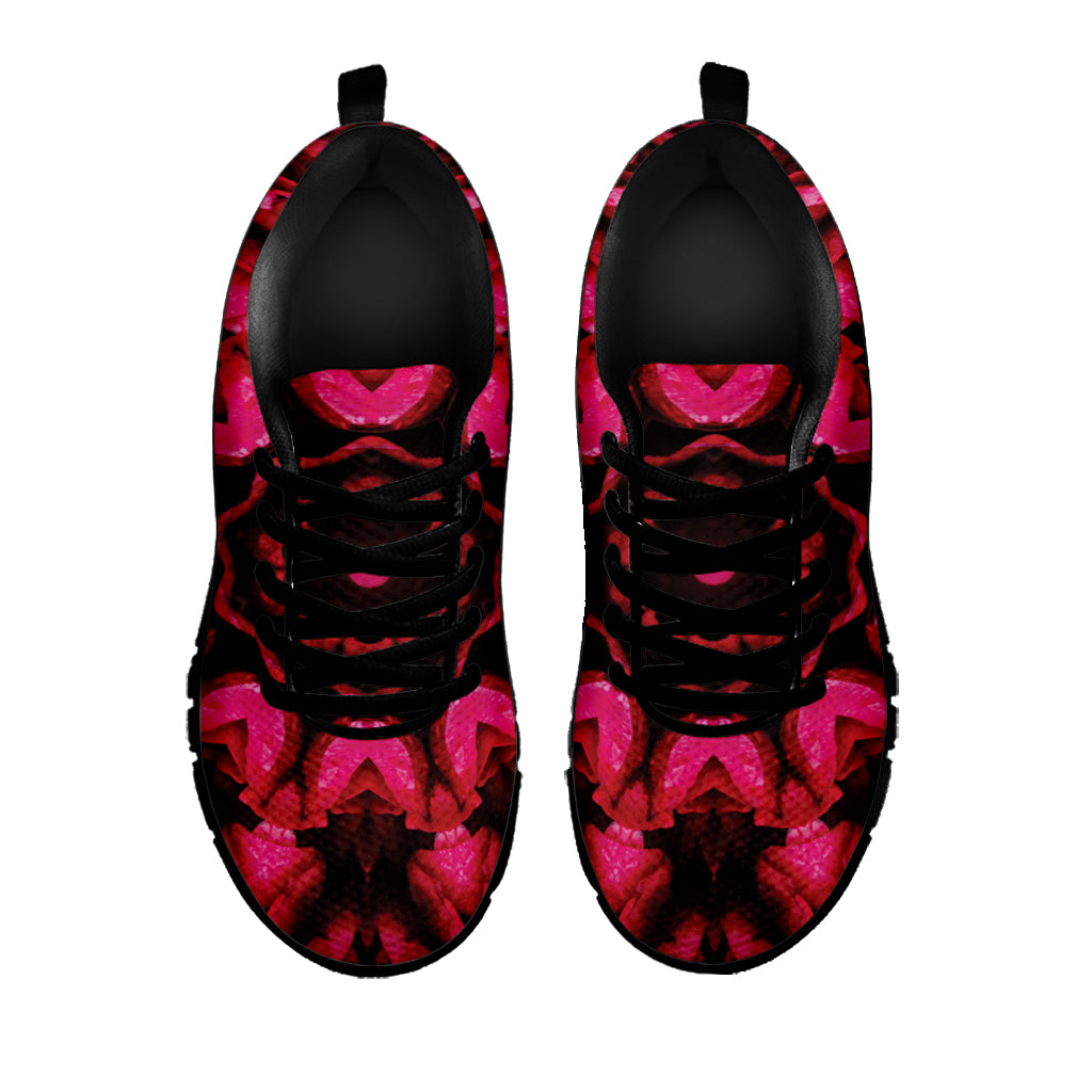Pink Rose Kaleidoscope Print Black Sneakers