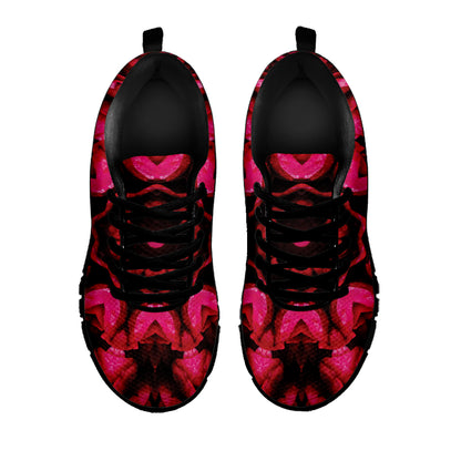 Pink Rose Kaleidoscope Print Black Sneakers