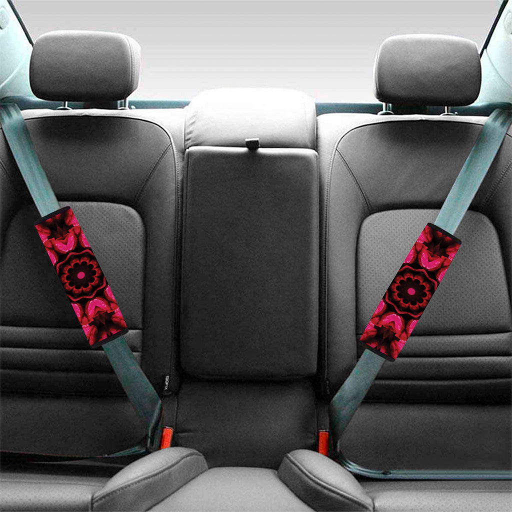 Pink Rose Kaleidoscope Print Car Seat Belt Covers