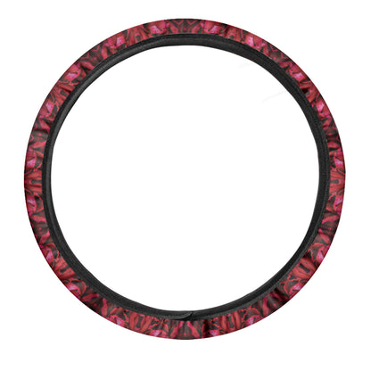 Pink Rose Kaleidoscope Print Car Steering Wheel Cover