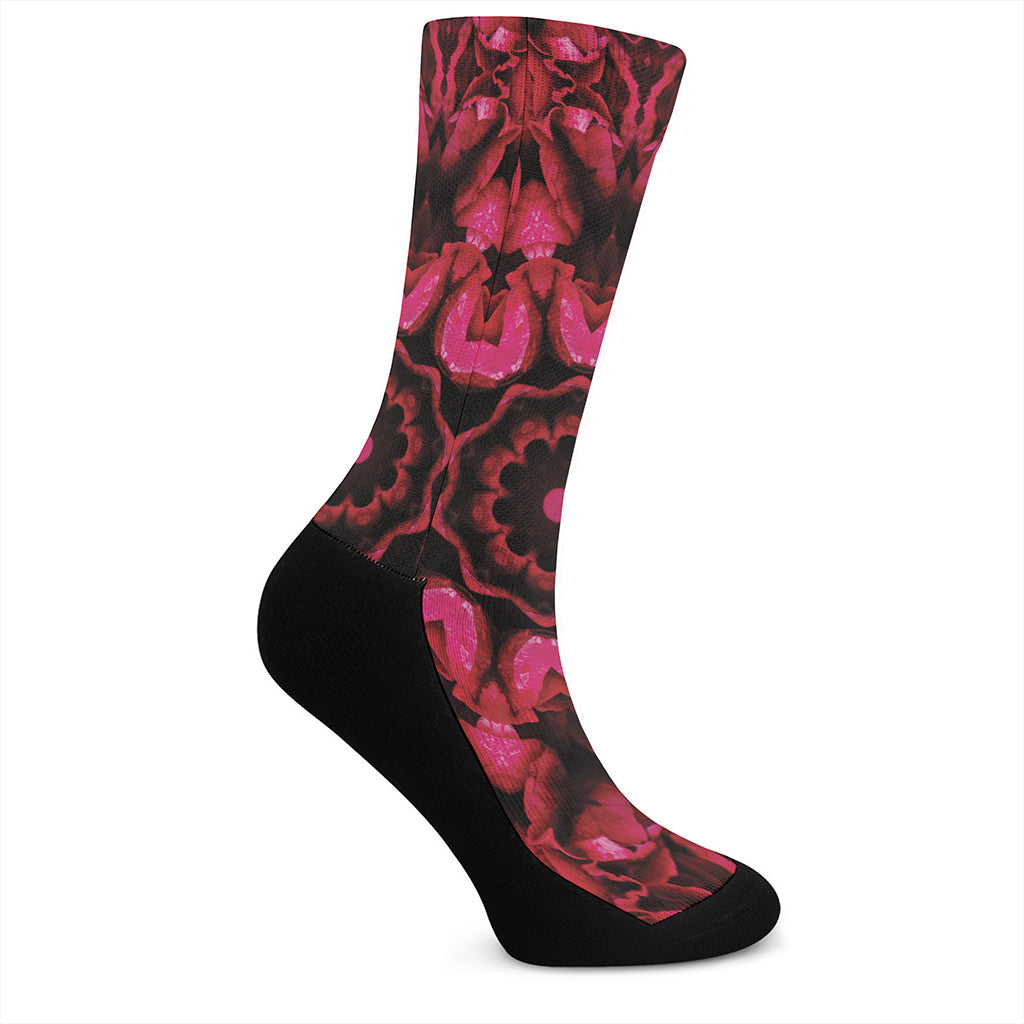 Pink Rose Kaleidoscope Print Crew Socks