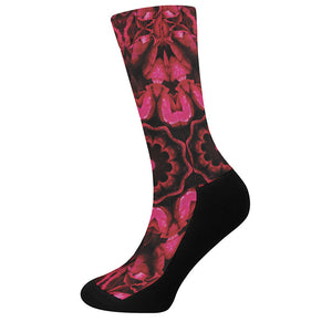 Pink Rose Kaleidoscope Print Crew Socks