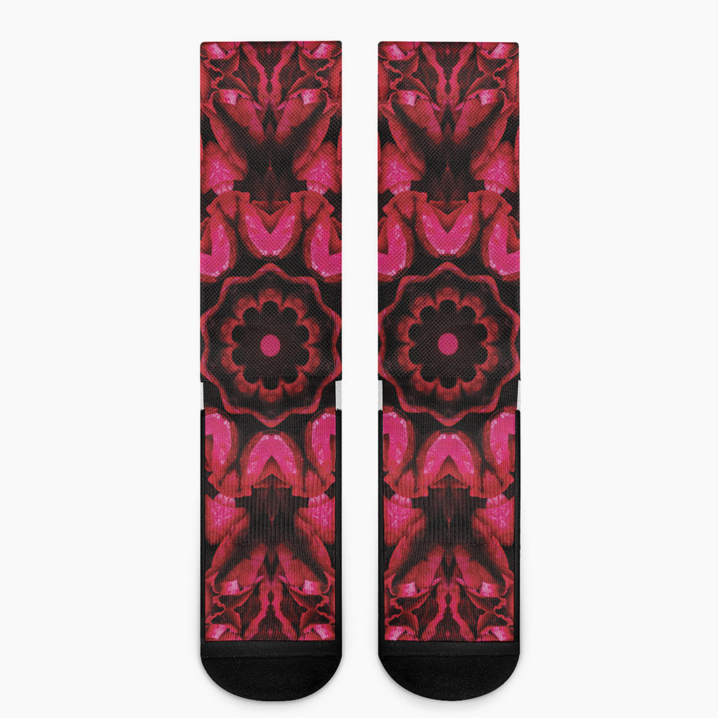 Pink Rose Kaleidoscope Print Crew Socks