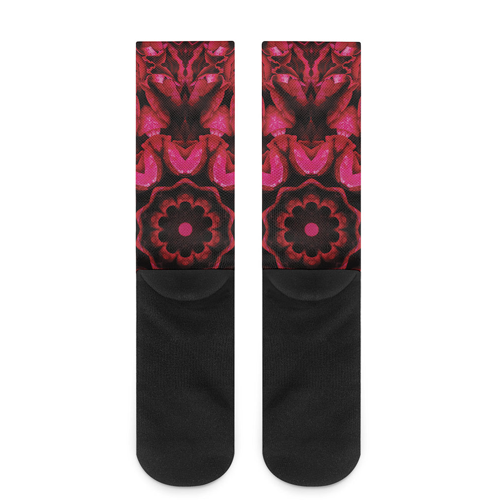 Pink Rose Kaleidoscope Print Crew Socks