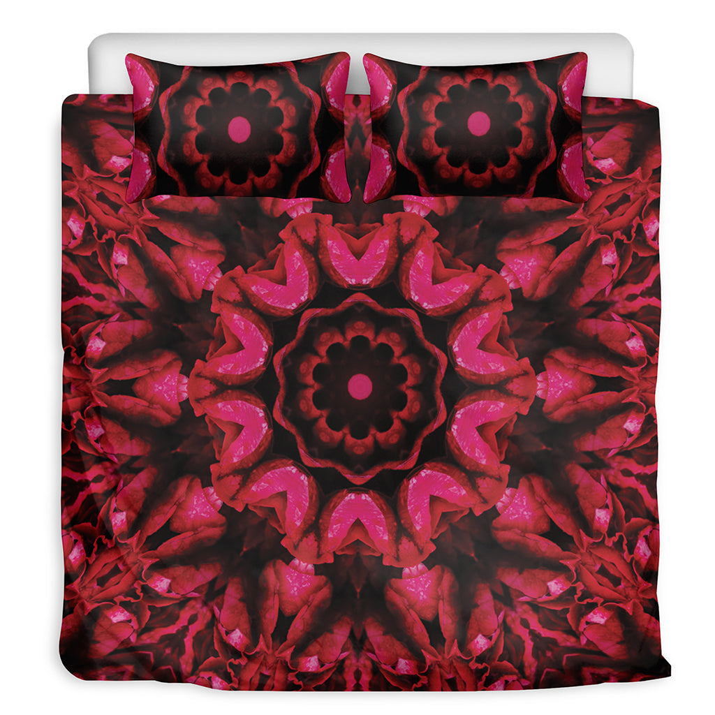 Pink Rose Kaleidoscope Print Duvet Cover Bedding Set