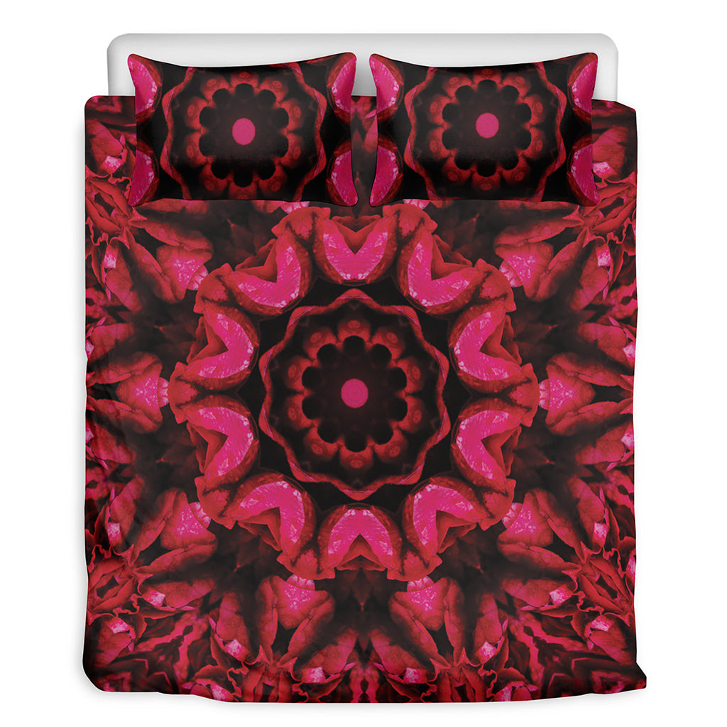 Pink Rose Kaleidoscope Print Duvet Cover Bedding Set