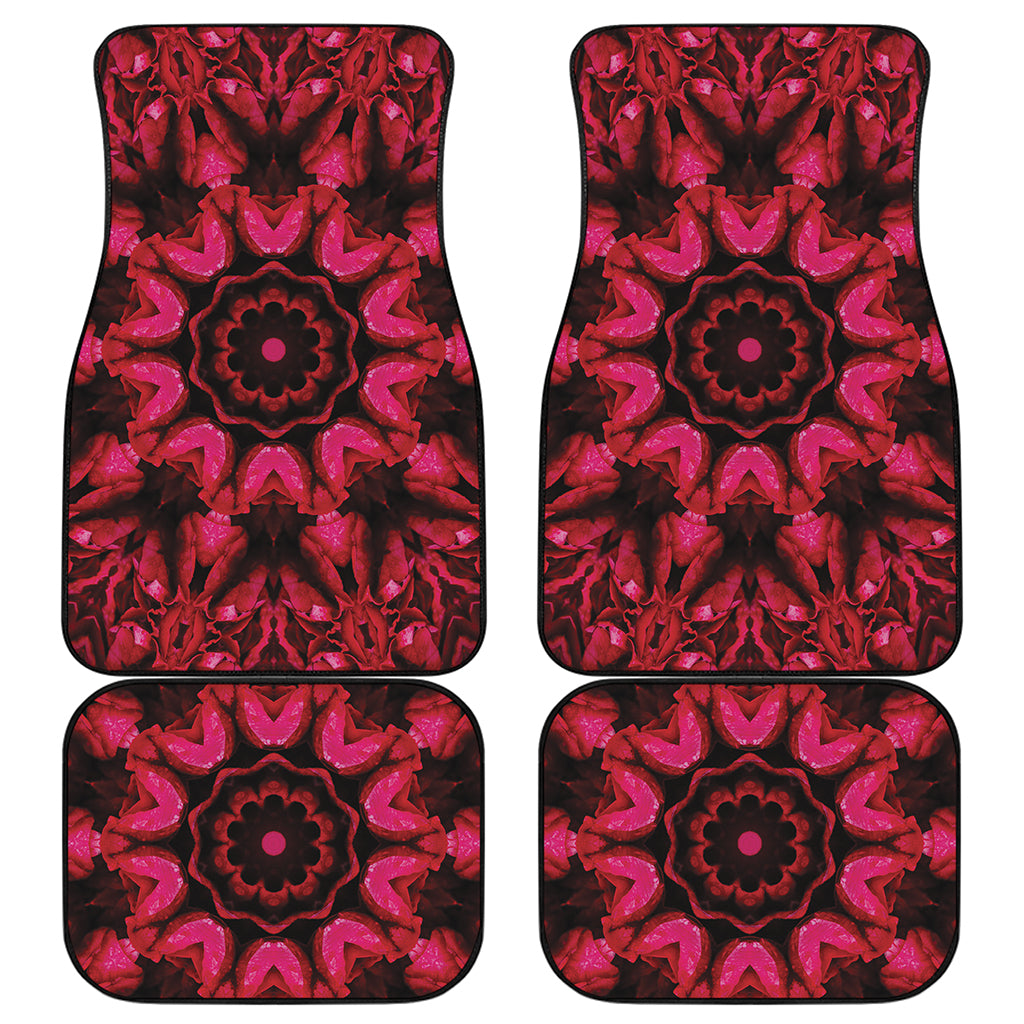Pink Rose Kaleidoscope Print Front and Back Car Floor Mats