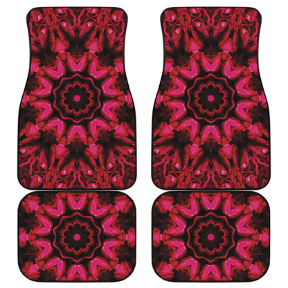 Pink Rose Kaleidoscope Print Front and Back Car Floor Mats