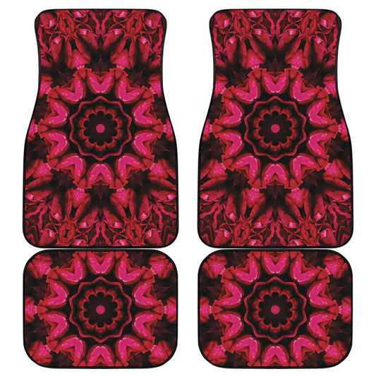 Pink Rose Kaleidoscope Print Front and Back Car Floor Mats