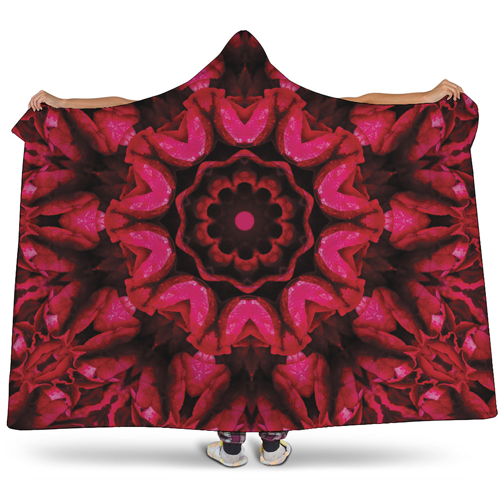 Pink Rose Kaleidoscope Print Hooded Blanket