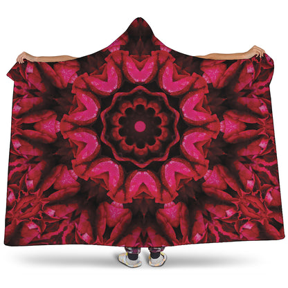 Pink Rose Kaleidoscope Print Hooded Blanket