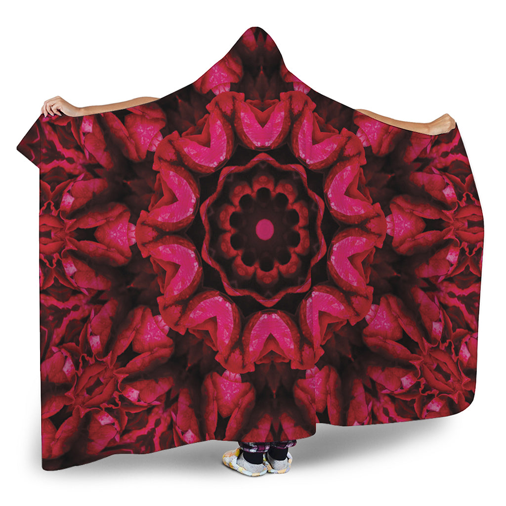 Pink Rose Kaleidoscope Print Hooded Blanket