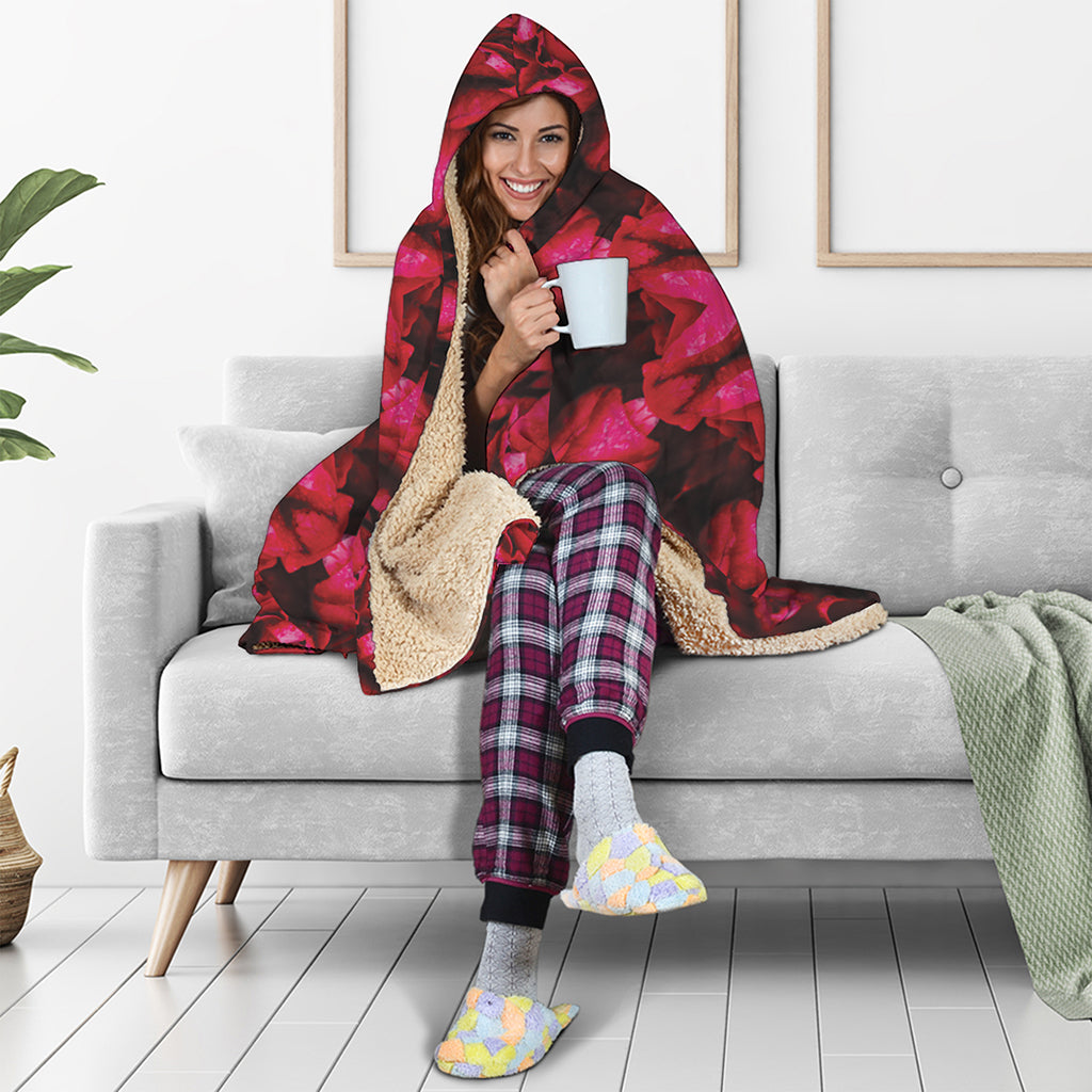 Pink Rose Kaleidoscope Print Hooded Blanket