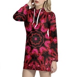 Pink Rose Kaleidoscope Print Hoodie Dress