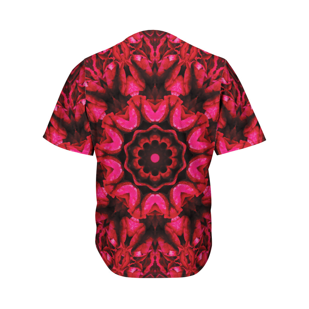 Pink Rose Kaleidoscope Print Men's Baseball Jersey