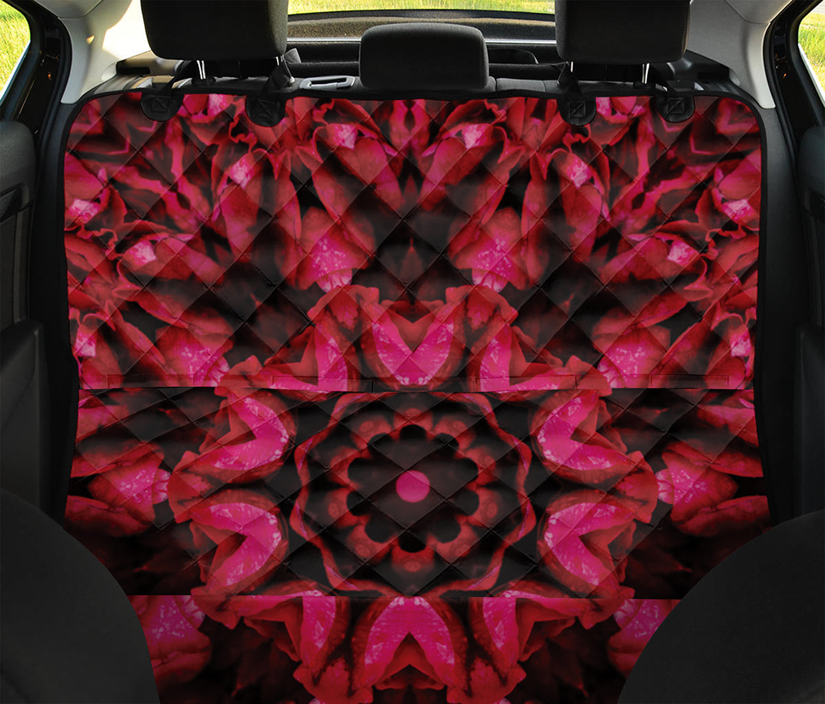 Pink Rose Kaleidoscope Print Pet Car Back Seat Cover