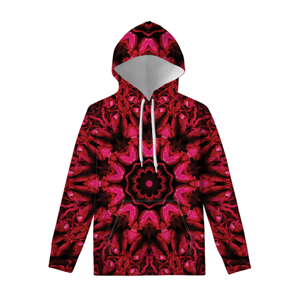 Pink Rose Kaleidoscope Print Pullover Hoodie