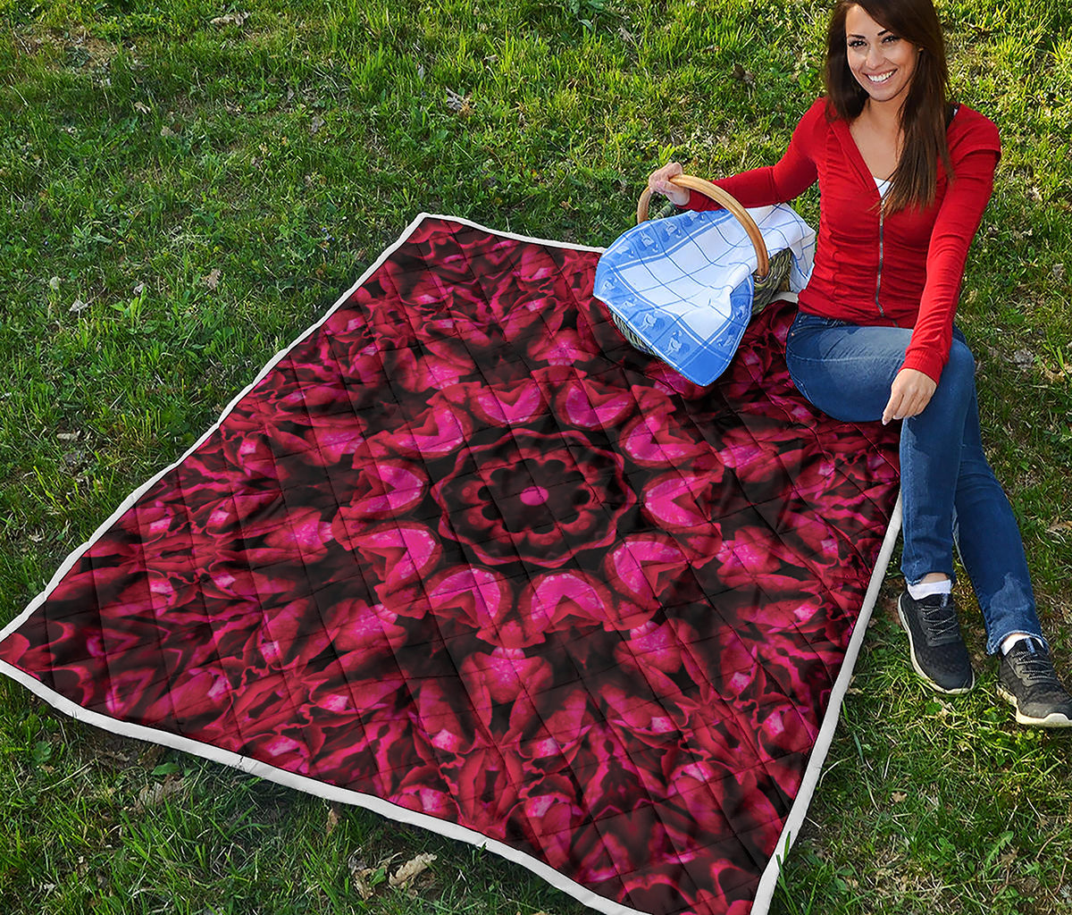 Pink Rose Kaleidoscope Print Quilt