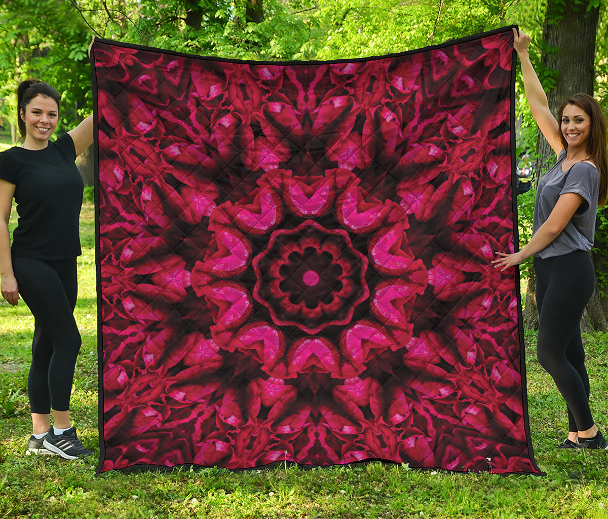 Pink Rose Kaleidoscope Print Quilt