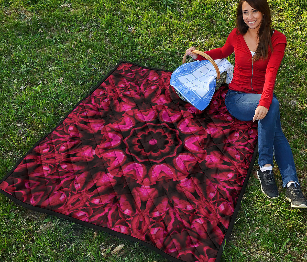 Pink Rose Kaleidoscope Print Quilt