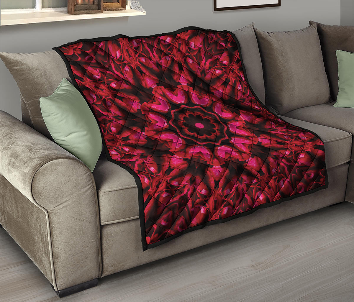 Pink Rose Kaleidoscope Print Quilt