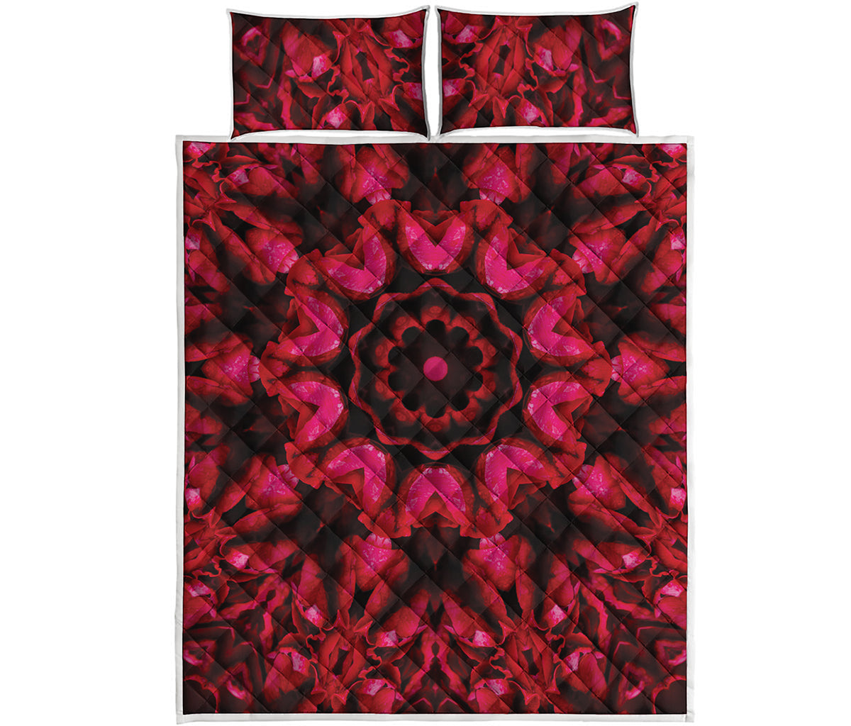 Pink Rose Kaleidoscope Print Quilt Bed Set