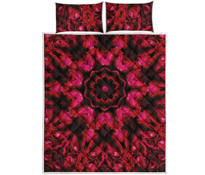 Pink Rose Kaleidoscope Print Quilt Bed Set