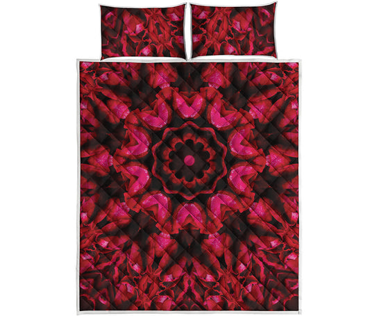 Pink Rose Kaleidoscope Print Quilt Bed Set