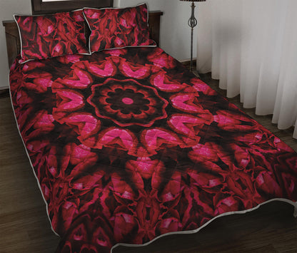 Pink Rose Kaleidoscope Print Quilt Bed Set