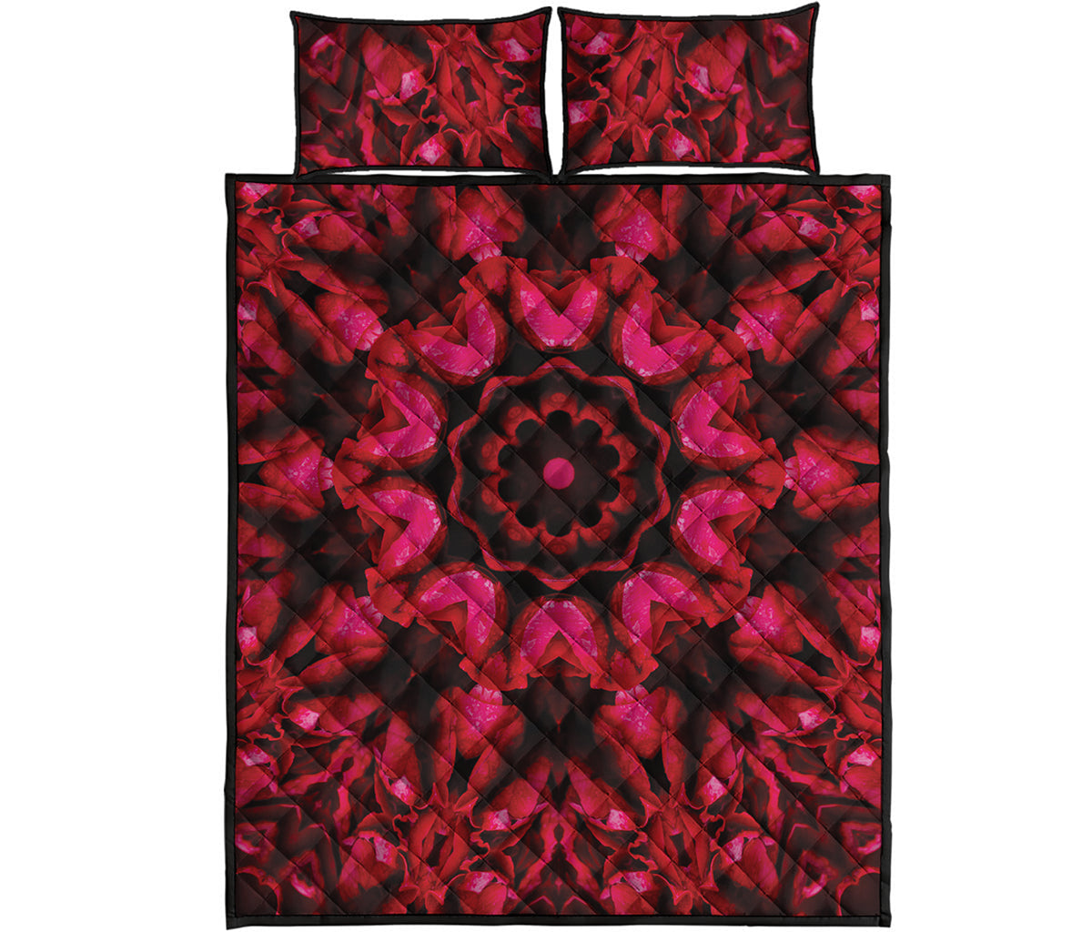 Pink Rose Kaleidoscope Print Quilt Bed Set