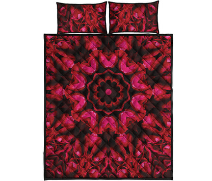 Pink Rose Kaleidoscope Print Quilt Bed Set