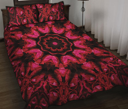 Pink Rose Kaleidoscope Print Quilt Bed Set