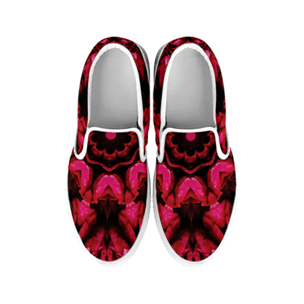 Pink Rose Kaleidoscope Print White Slip On Shoes