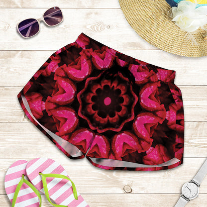 Pink Rose Kaleidoscope Print Women's Shorts