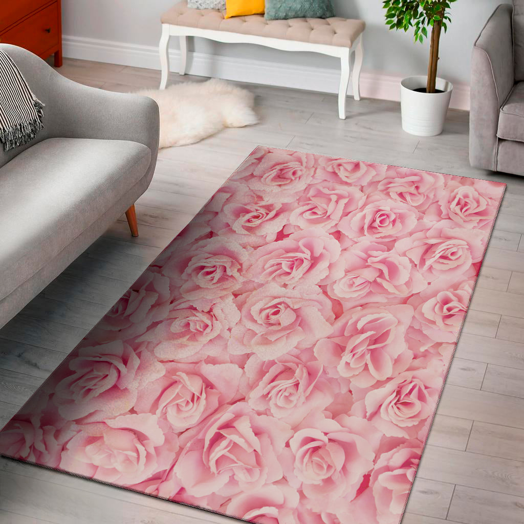 Pink Rose Print Area Rug