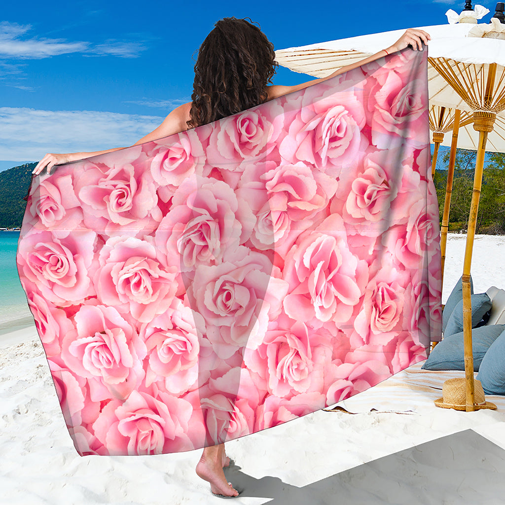 Pink Rose Print Beach Sarong Wrap