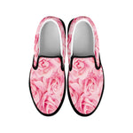 Pink Rose Print Black Slip On Shoes