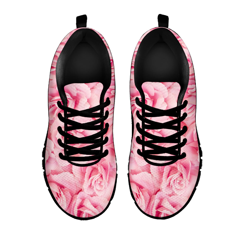 Pink Rose Print Black Sneakers