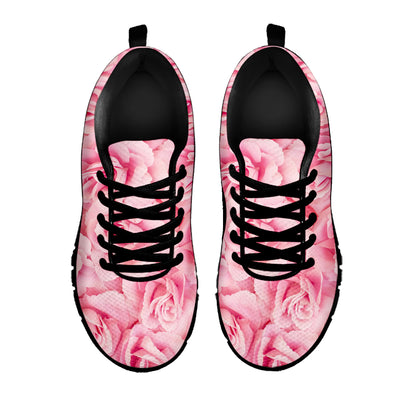 Pink Rose Print Black Sneakers